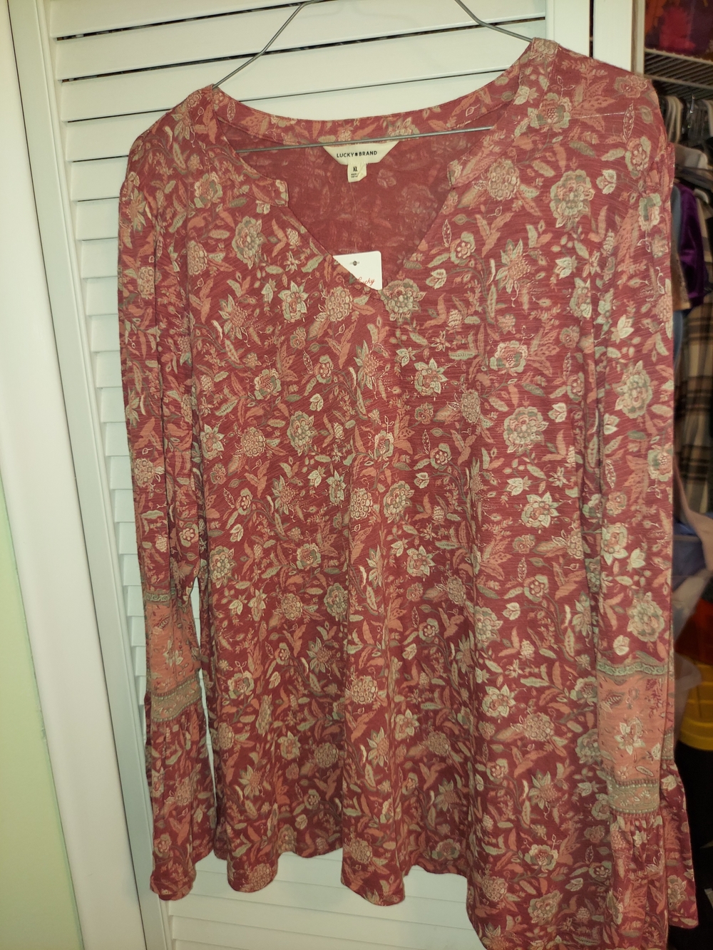 Lucky Brand Rose Floral Long-Sleeve Tunic Top